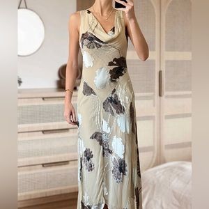 Cache Silk Beaded Cowneck Midi Maxi Dress